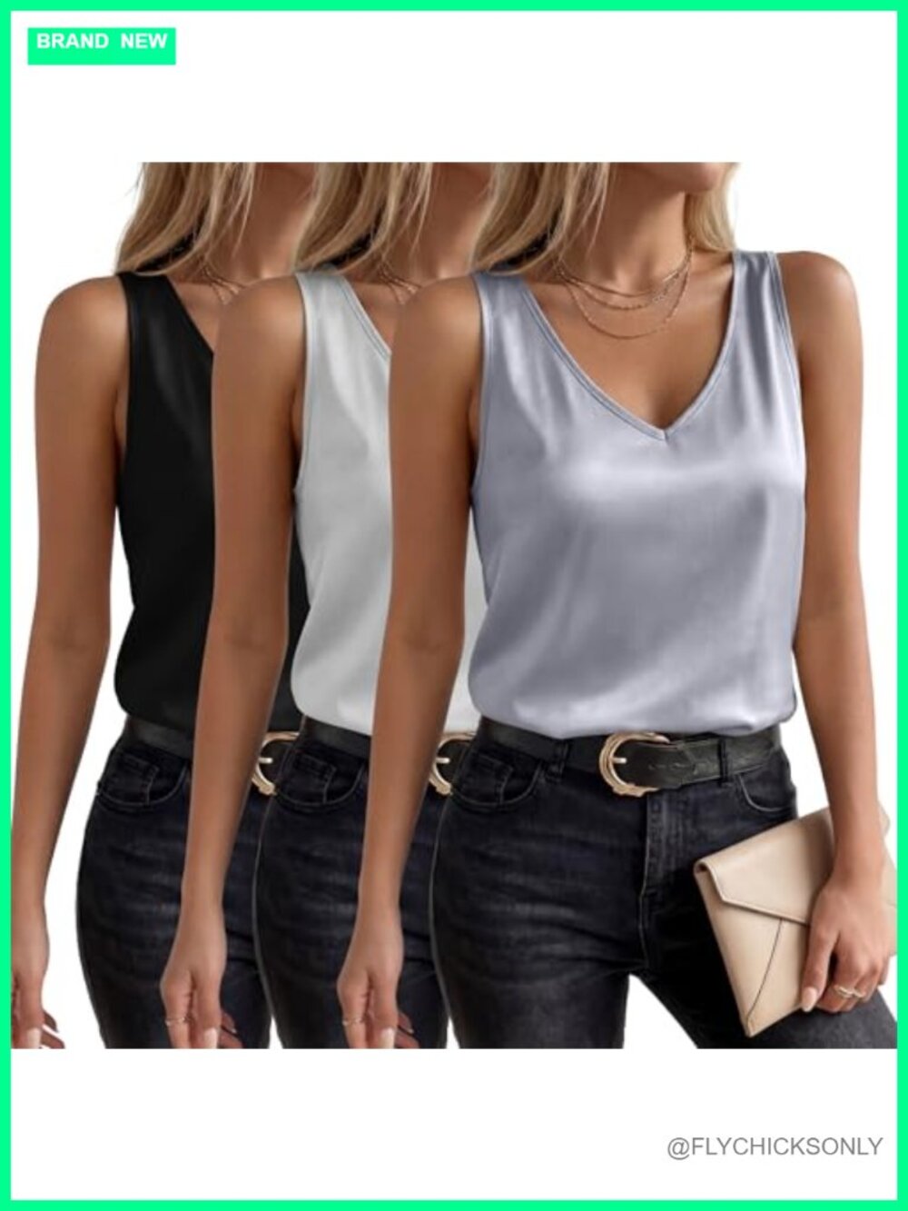 Satin Tank Top Camisole Sleeveless V-Neck Loose Fit Summer Cami